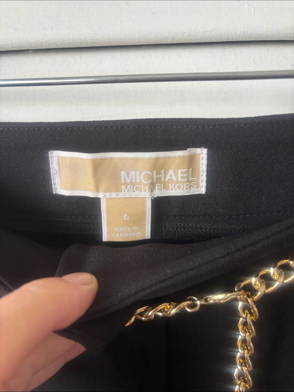 Michael Kors Black Tapered Dress Trousers with Gold Chain
